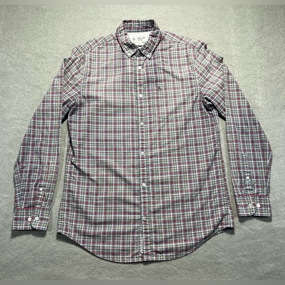 Original Penguin Men’s Medium Button Down Shirt Gray Plaid Long Sleeve Cotton - Picture 1 of 6